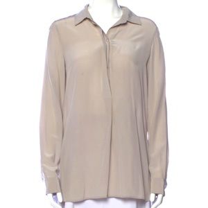 Vince Silk Long Sleeve Button-Up Top w/ Collar